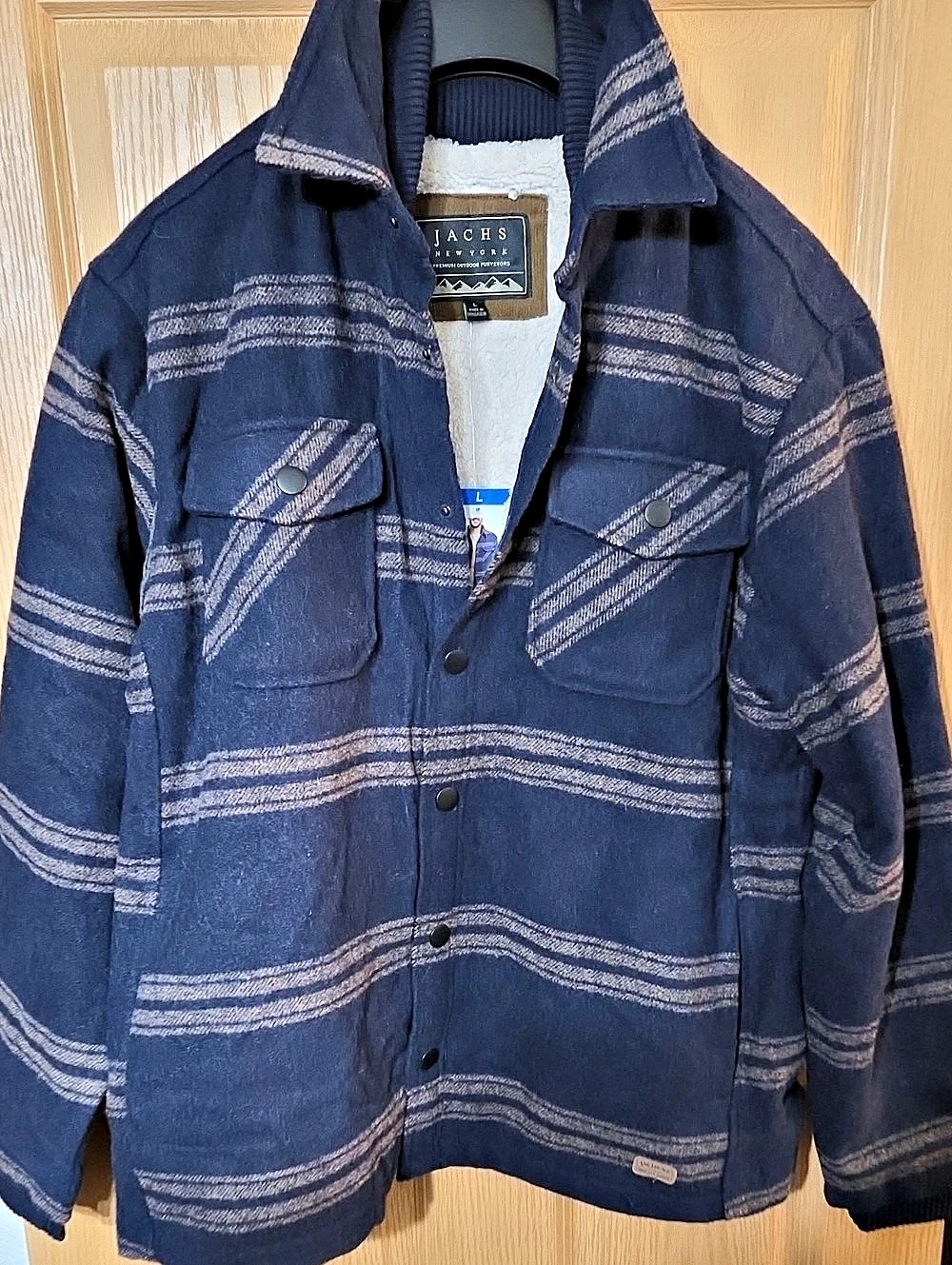 Jachs New York Men's Blue Striped Shirt Jacket With Sherpa Lining
